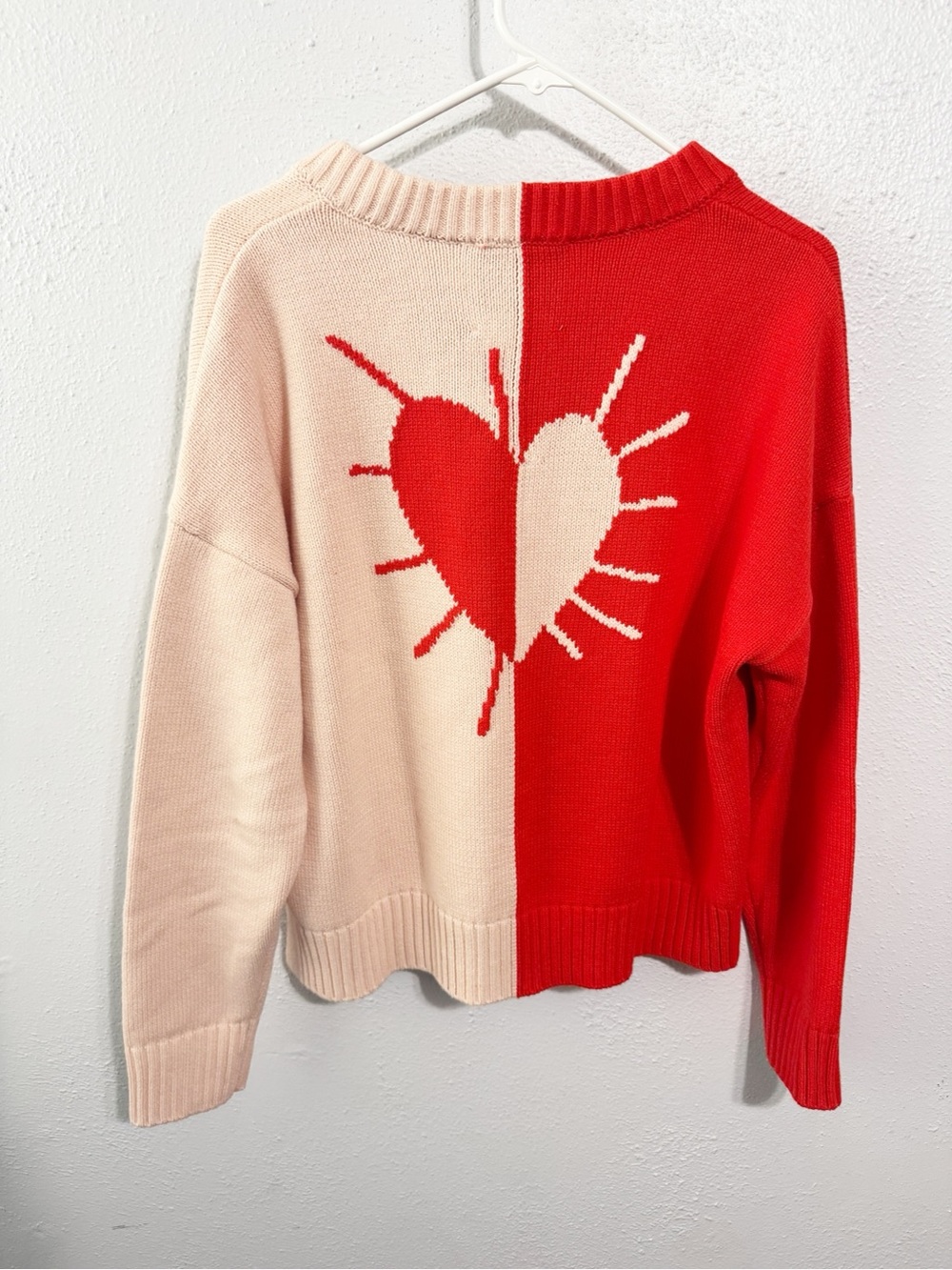 Rosenthal Split-Heart Colorblock Crewneck Sweater - Red & Cream medium